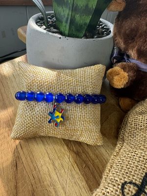 Blue Beaded Autism Bracelet with Dangling Puzzle Piece Charm