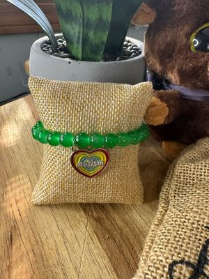 Green Autism Awareness Bracelet with Rainbow Heart Charm