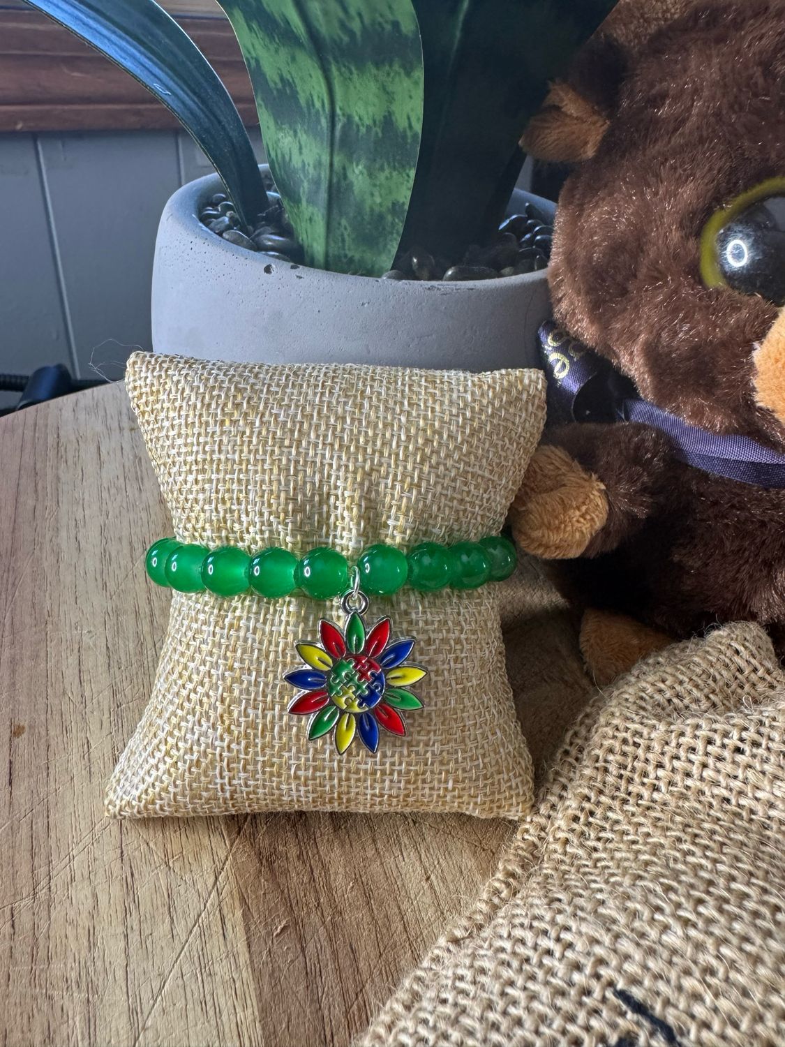 Autism Puzzle Flower Charm Bracelet