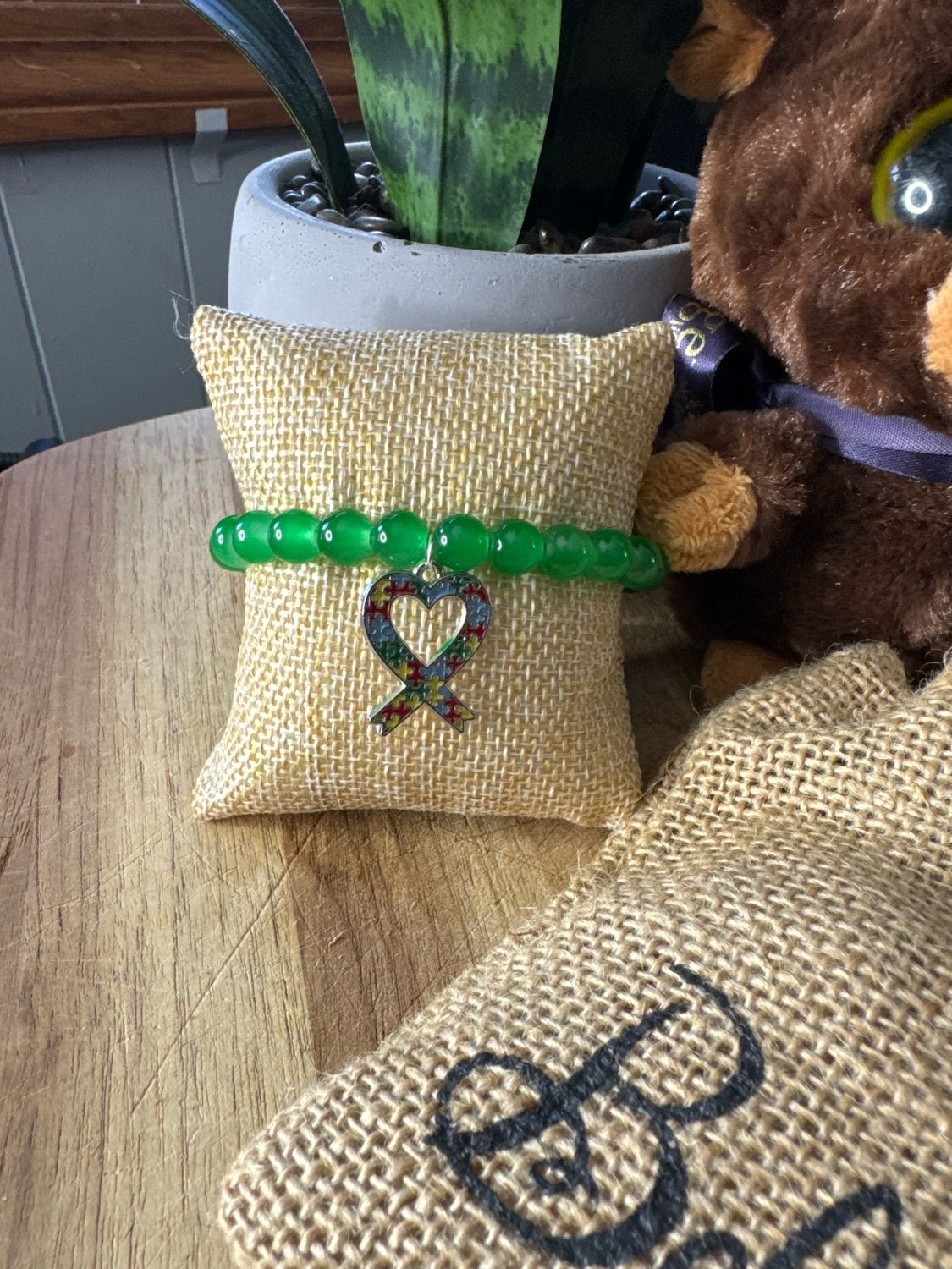 Autism Awareness Ribbon &amp; Heart Charm Bracelet