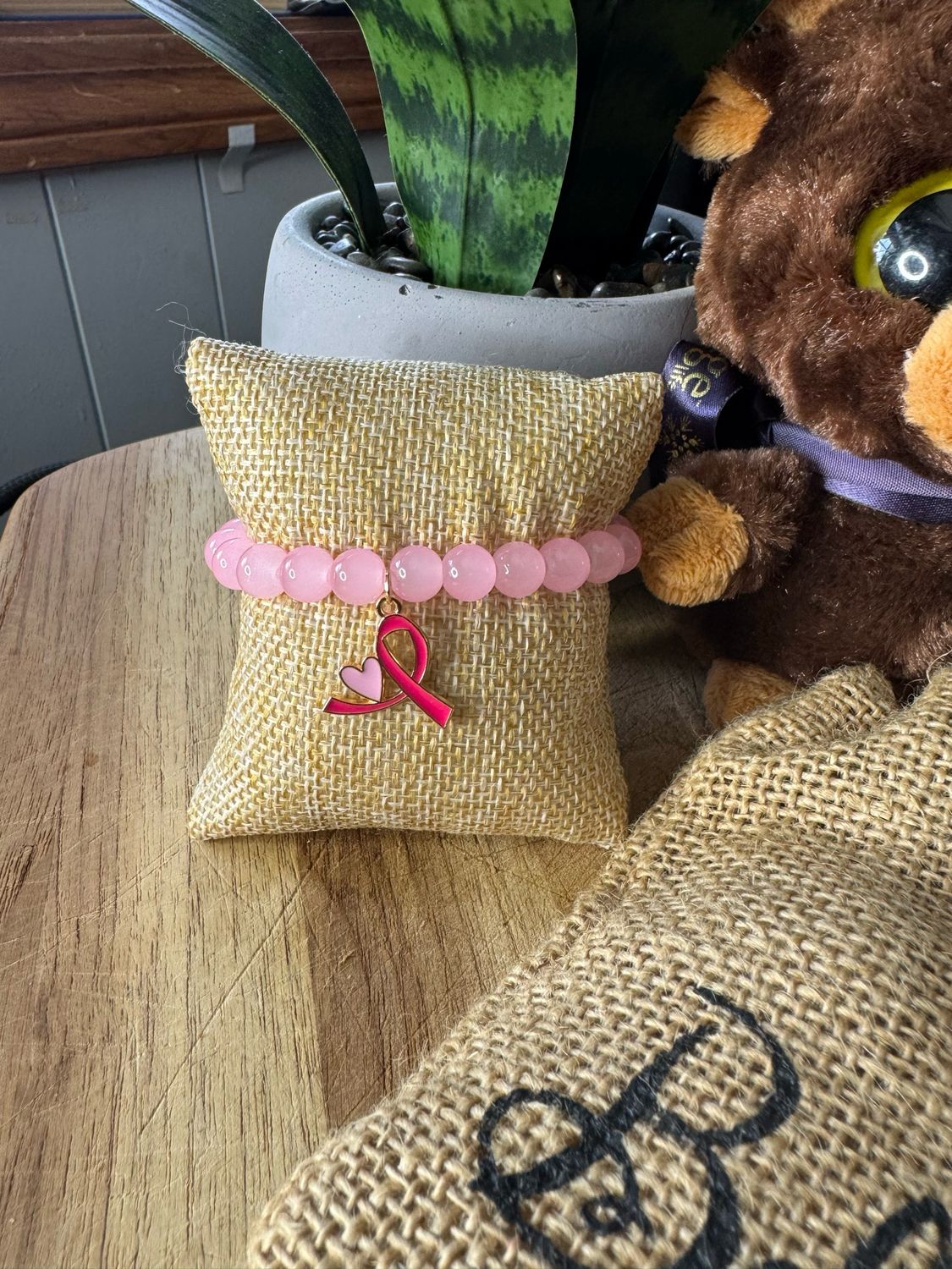 💖 Heart &amp; Ribbon Pink Beaded Bracelet – Love &amp; Hope Edition - Cancer Awareness Collection