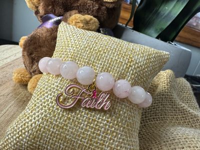 💗 Faith Over Fear – Rose Quartz Breast Cancer Awareness Bracelet