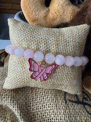 Rose Quartz Breast Cancer Awareness Butterfly Bracelet – Hope, Love &amp; Transformation