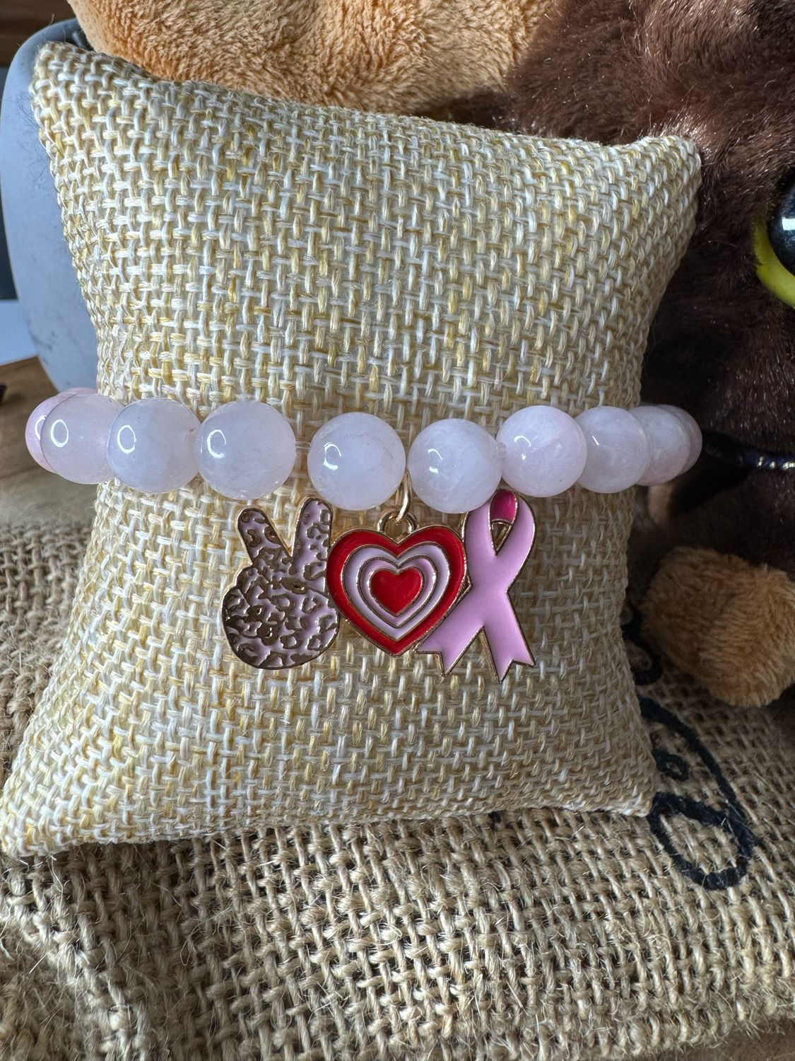 Rose Quartz Peace, Love &amp; Pink Ribbon Bracelet – Healing, Hope &amp; Strength