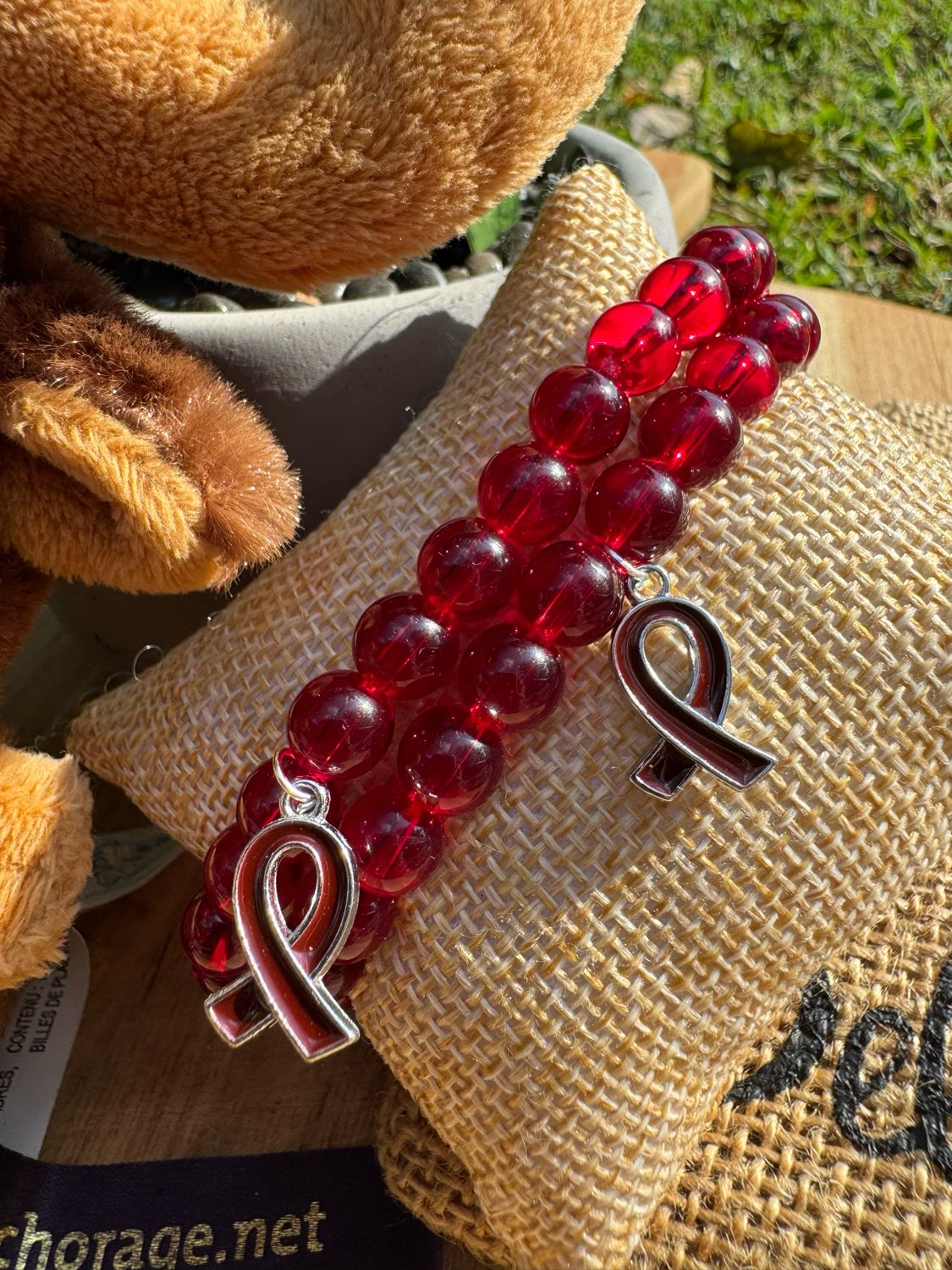 Burgundy Awareness Ribbon Bracelet