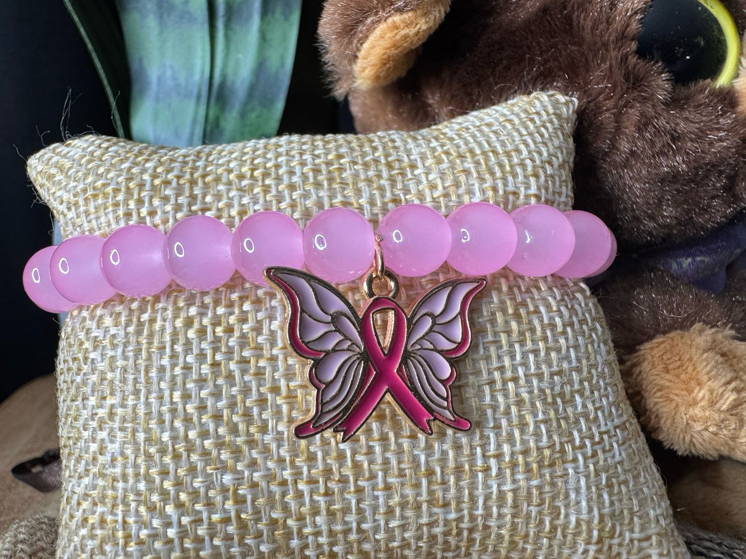 💗 Pink Angel Ribbon Bracelet — Breast Cancer Awareness