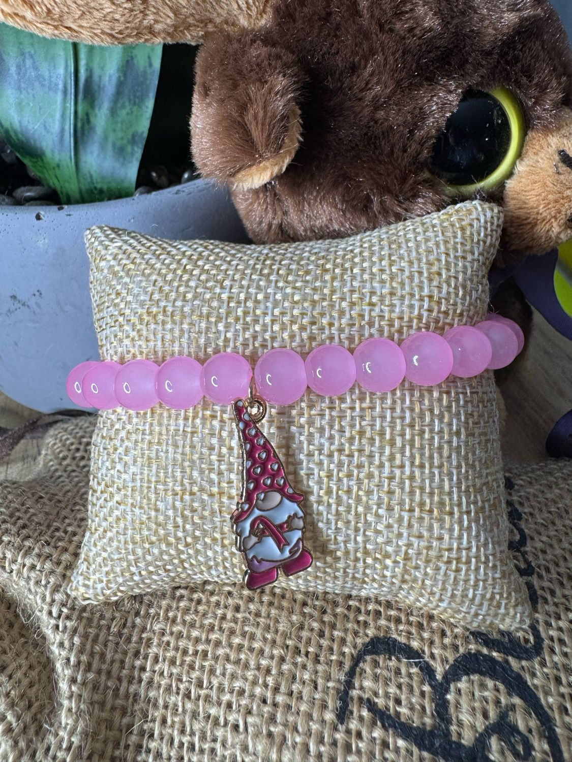 💗 Awareness Gnome Bracelet — Breast Cancer Support