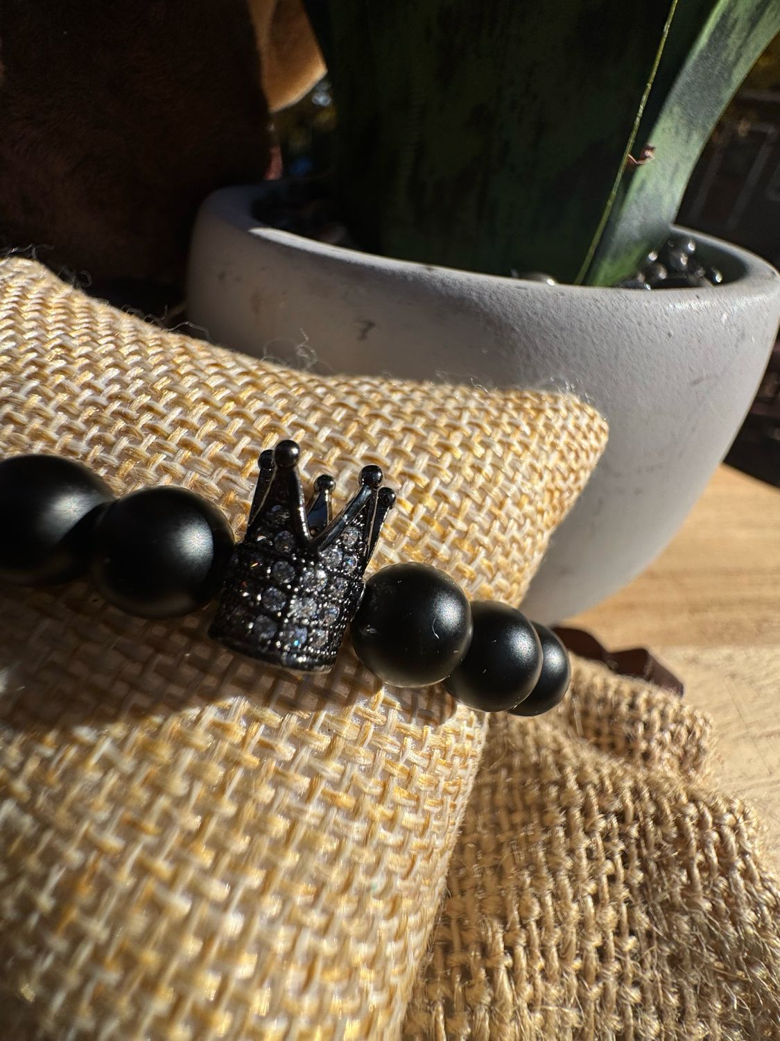 Black Matte Onyx Crown Bracelet – Royal Protection + Boss Energy
