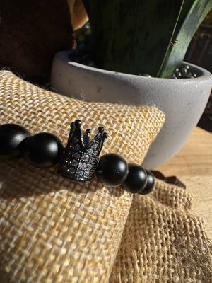 Black Matte Onyx Crown Bracelet – Royal Protection + Boss Energy