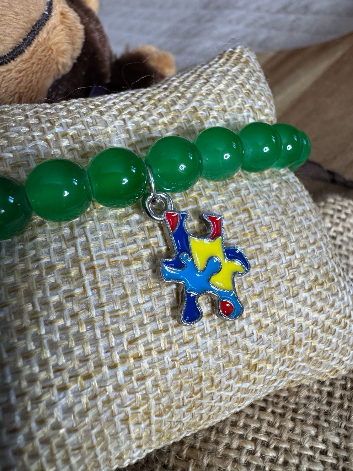 Green Aventurine Autism Awareness Puzzle Bracelet