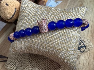 💙 Royal Blue Crown Bracelet with Rose Gold Accents — Royalty Collection
