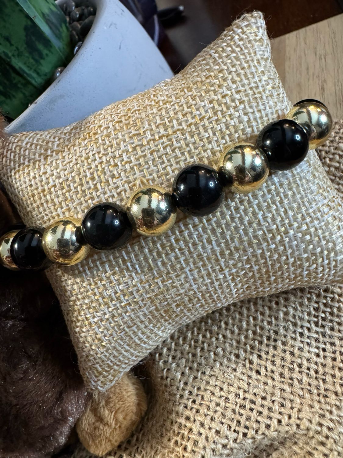 Black Onyx &amp; Gold Hematite Bracelet