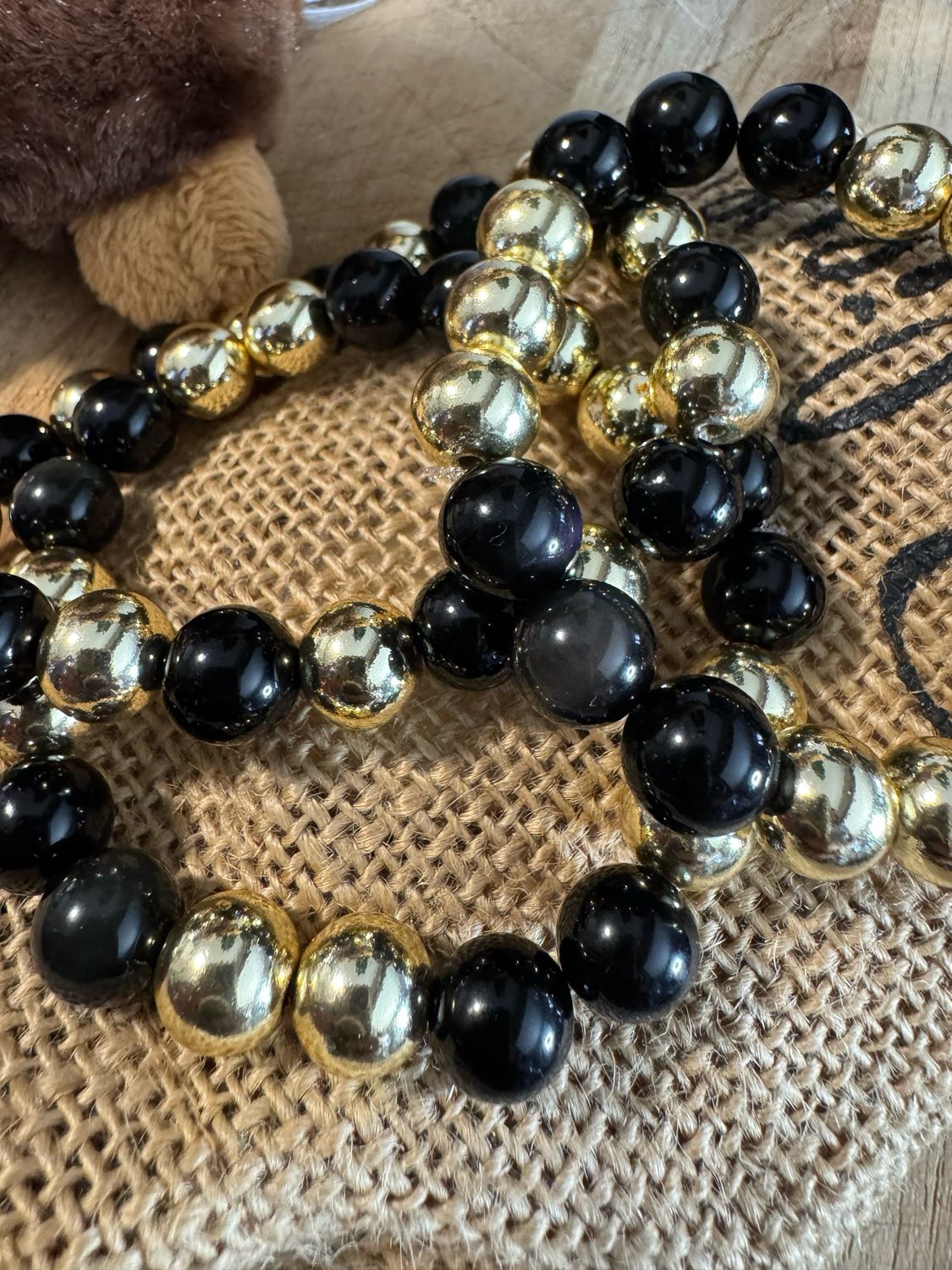 Black Onyx &amp; Gold Hematite Bracelet