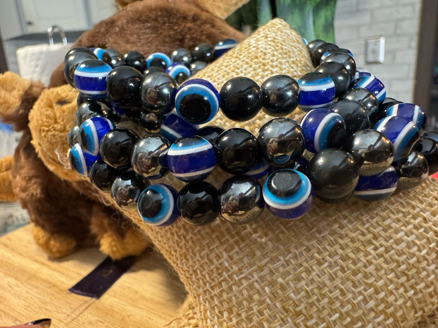 Triple Protection Evil Eye Bracelet – Hematite, Black Obsidian &amp; Blue Evil Eye Beads