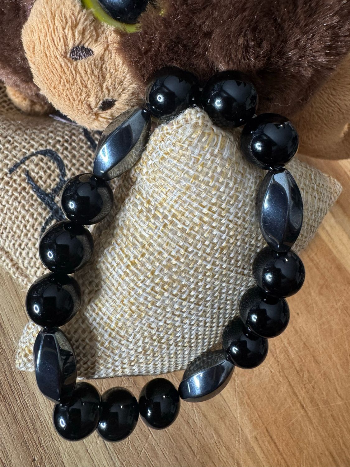 Hematite &amp; Black Obsidian Grounding Bracelet
