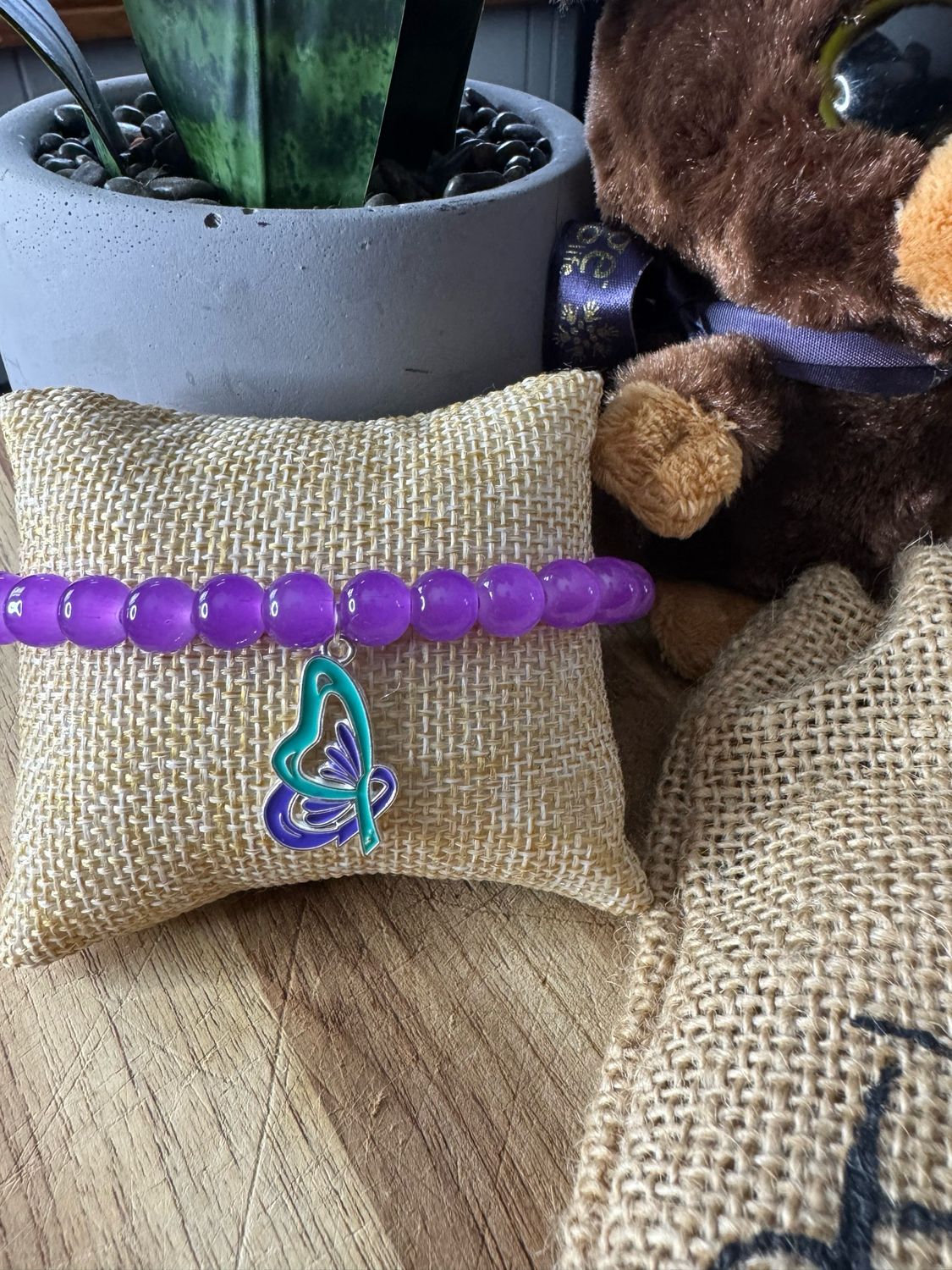 💜 “Love Heals” Heart Ribbon Awareness Bracelet