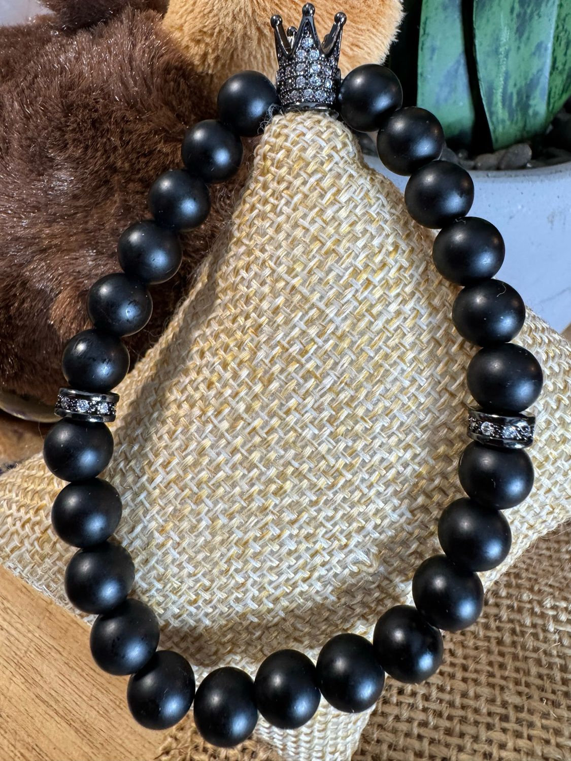 Black Matte Onyx Crown Bracelet – Royal Protection + Boss Energy