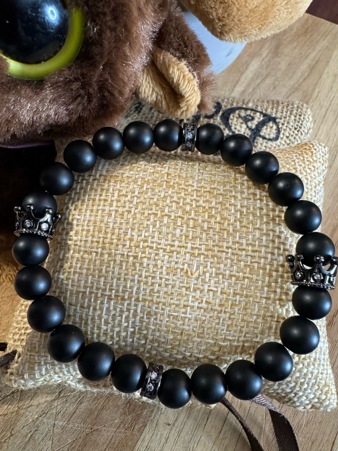 Matte Black Onyx Crown Bracelet - Royalty