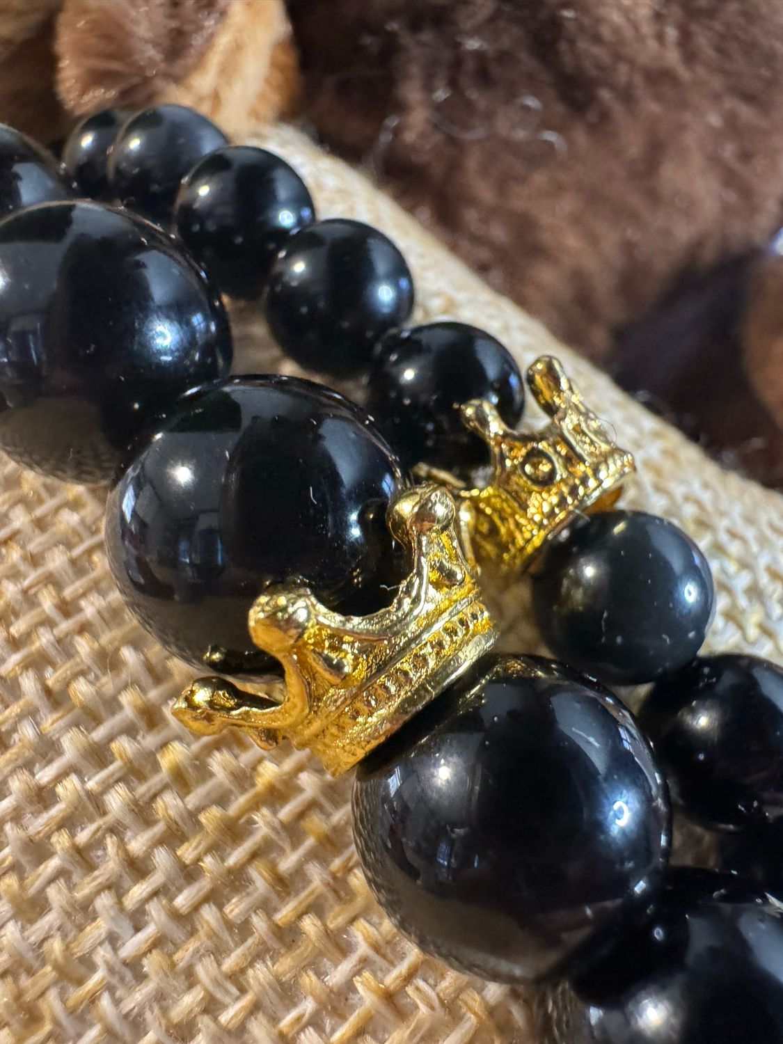 Royalty Black Tourmaline Gold Crown Bracelet