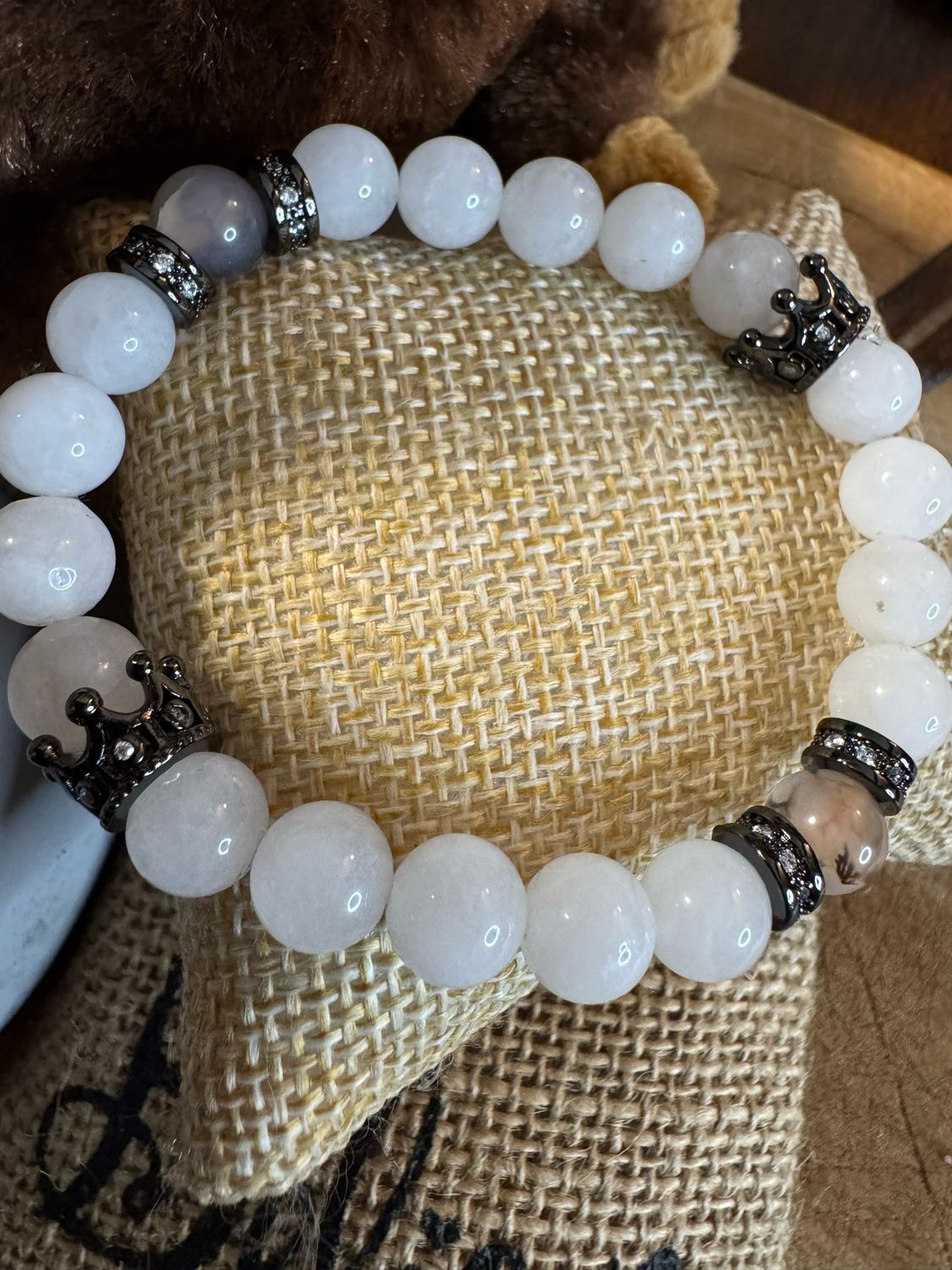 White Jade Royalty Bracelet – Crown &amp; Crystal Accents