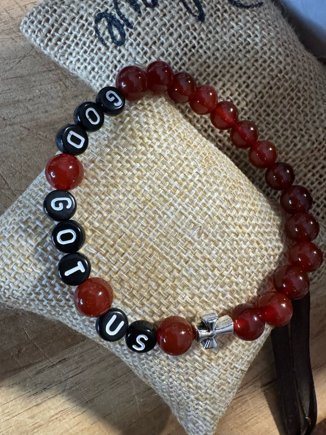 God Got Us – Red Agate &amp; Cross Bracelet