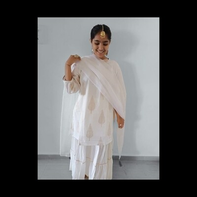 WHITE SHARARA WITH ORGANZA DUPATTA