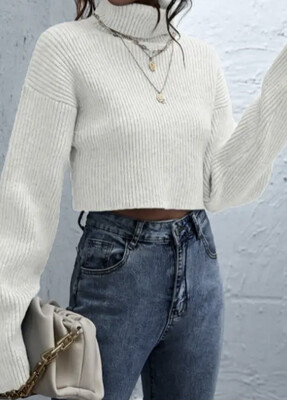 Lottie Rolled Neck Crop Sweater