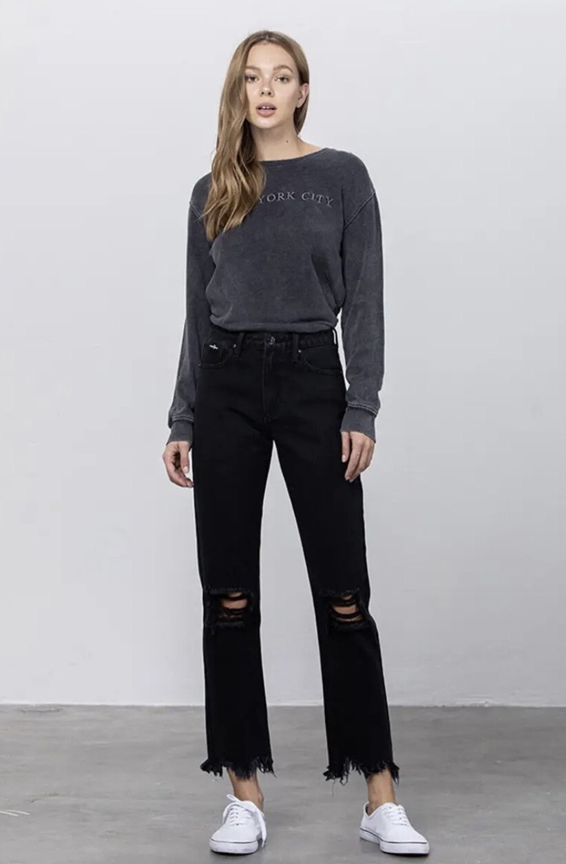 High Rise Straight Jeans Black