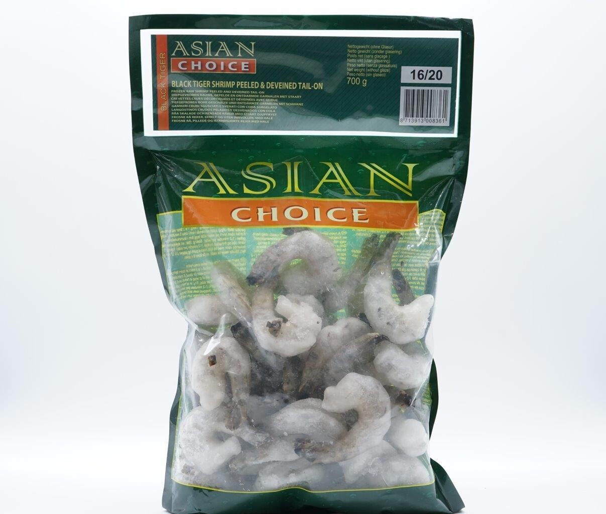 ASIAN CHOICE BLACK TIGER SHRIMPS/RÄKOR 700G (16/20)