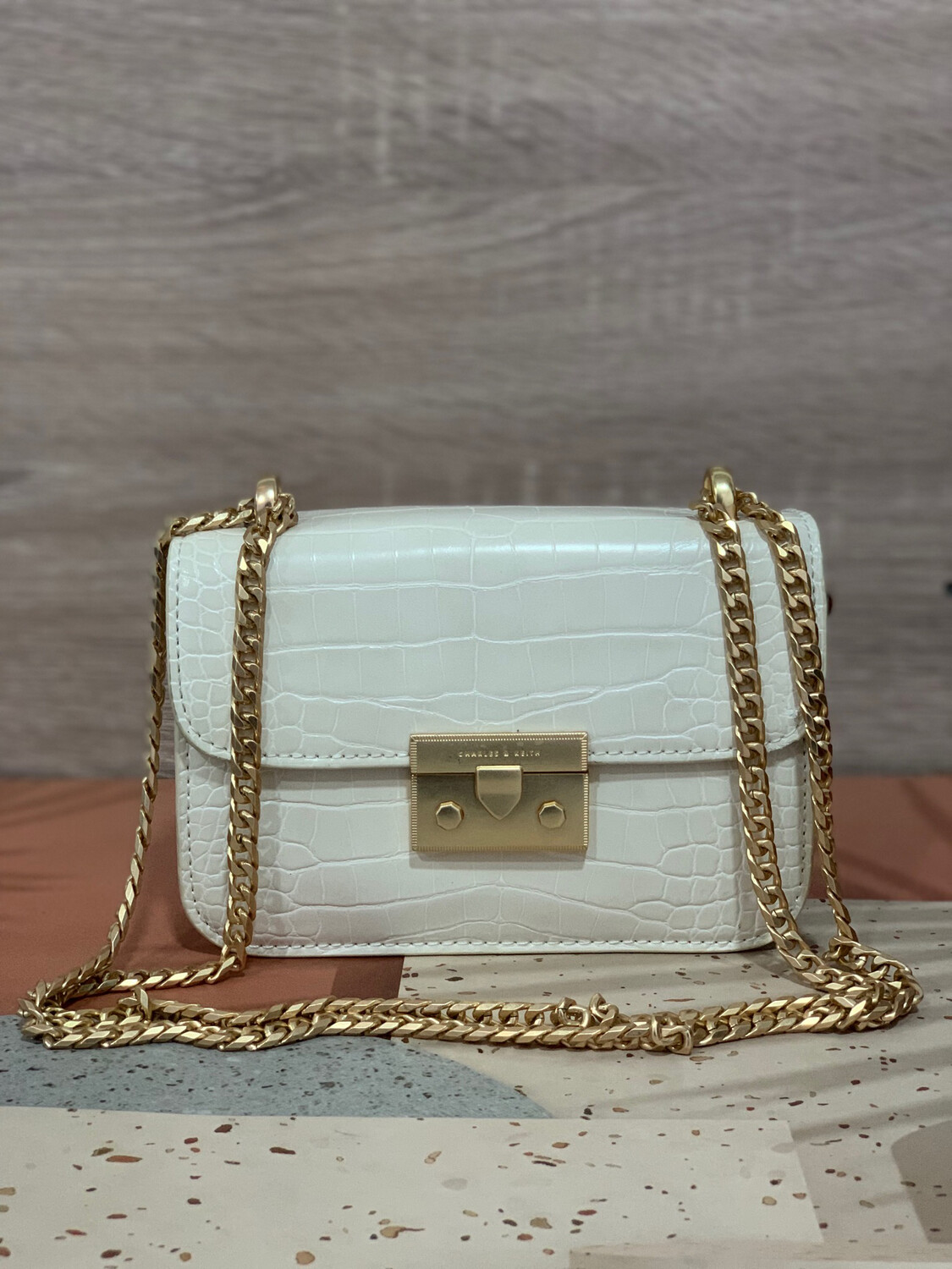 Charles And Keith Mini Leather Bag(white)