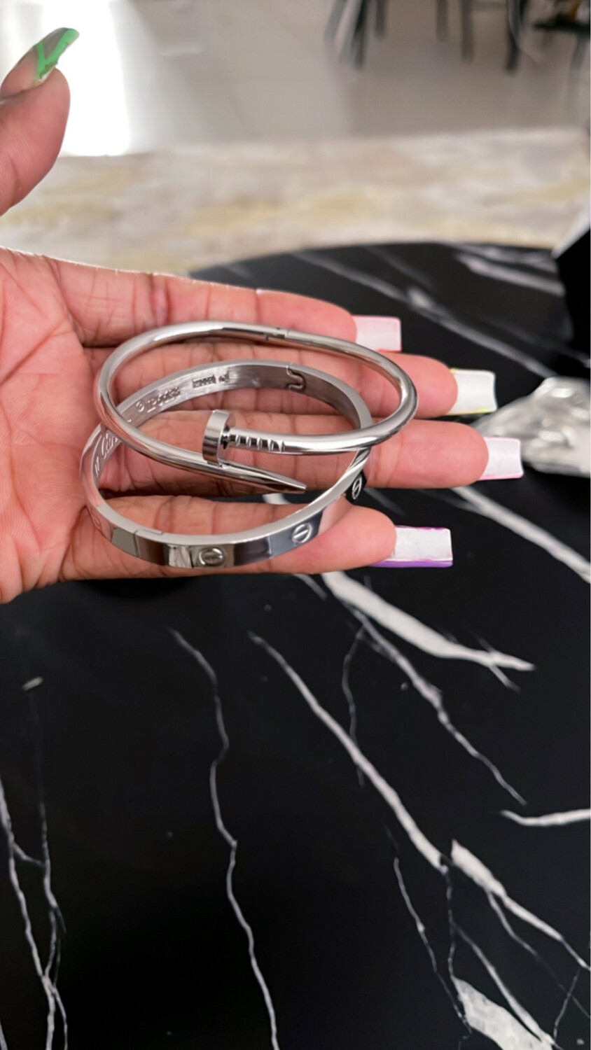 Silver Non Tarnish Cartier And Nail Bracelet