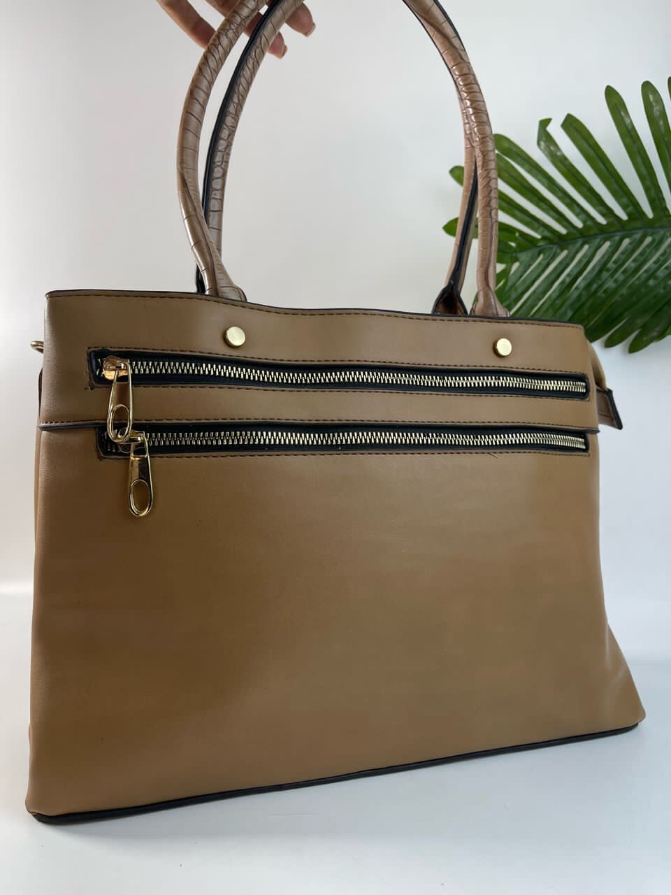 Brown Double Zipper Classic Maxi Bag