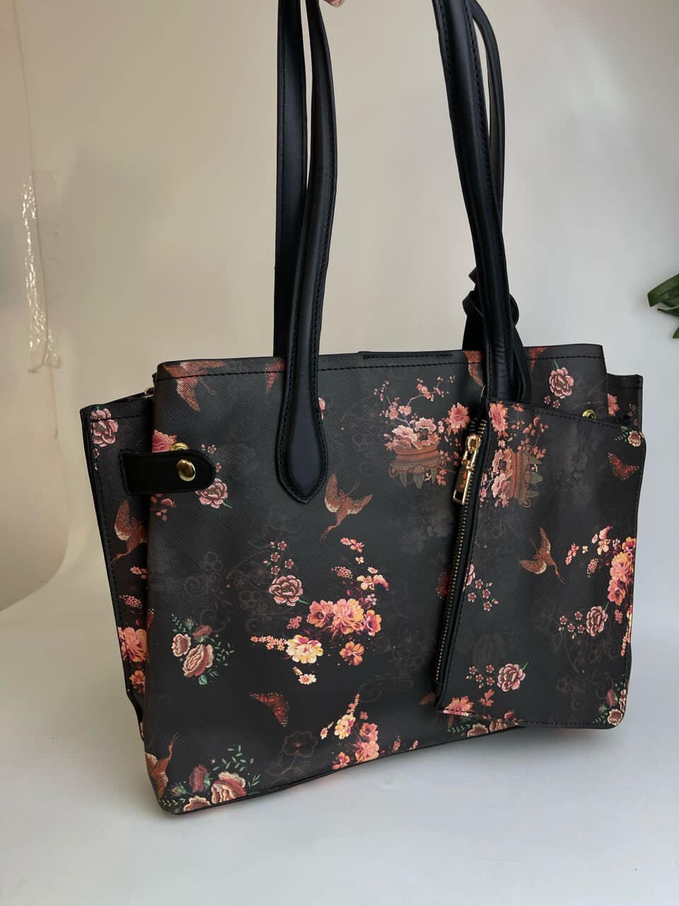 Black Floral Print Bag
