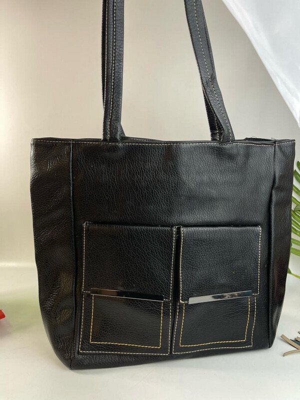 Black Cargo Leather Tote Bag