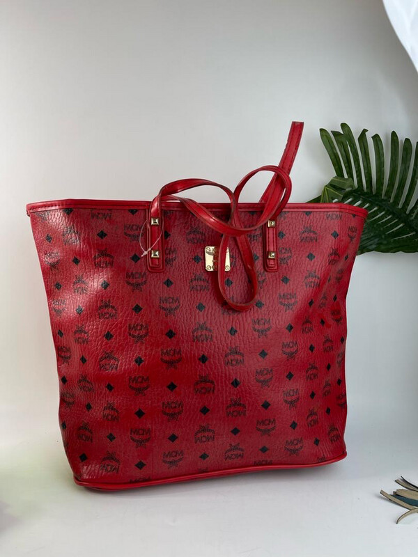Red Mcm Monogrammed Tote Bag