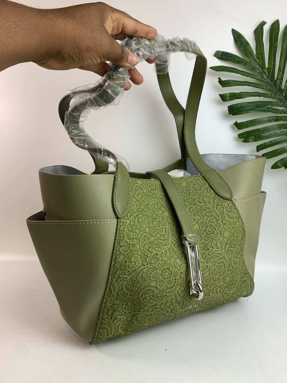 Green Floral Imprint Midi Bag