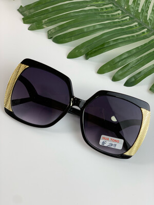 Black Square Gold Detailed  Sunglasses