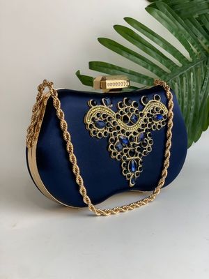 Blue Mini Purse  With Gold Detailing