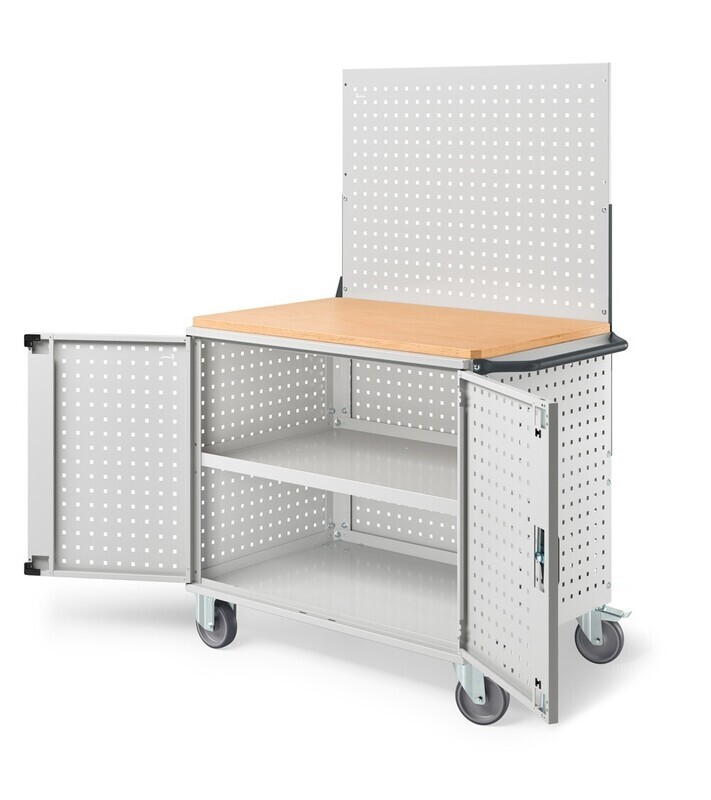 CARRELLO CON PIANO IN LEGNO E PARETI FORATE