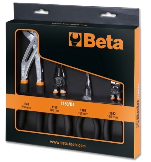 Assortimento di 1 pinza universale a grande effetto, 1 pinza becchi mezzotondi lunghi, 1 tronchese e 1 pinza a cerniera chiusa cromati