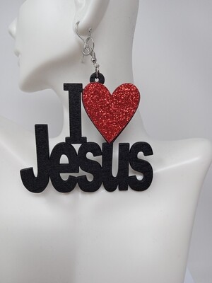 I ❤ Jesus Wood Earrings (Black)
