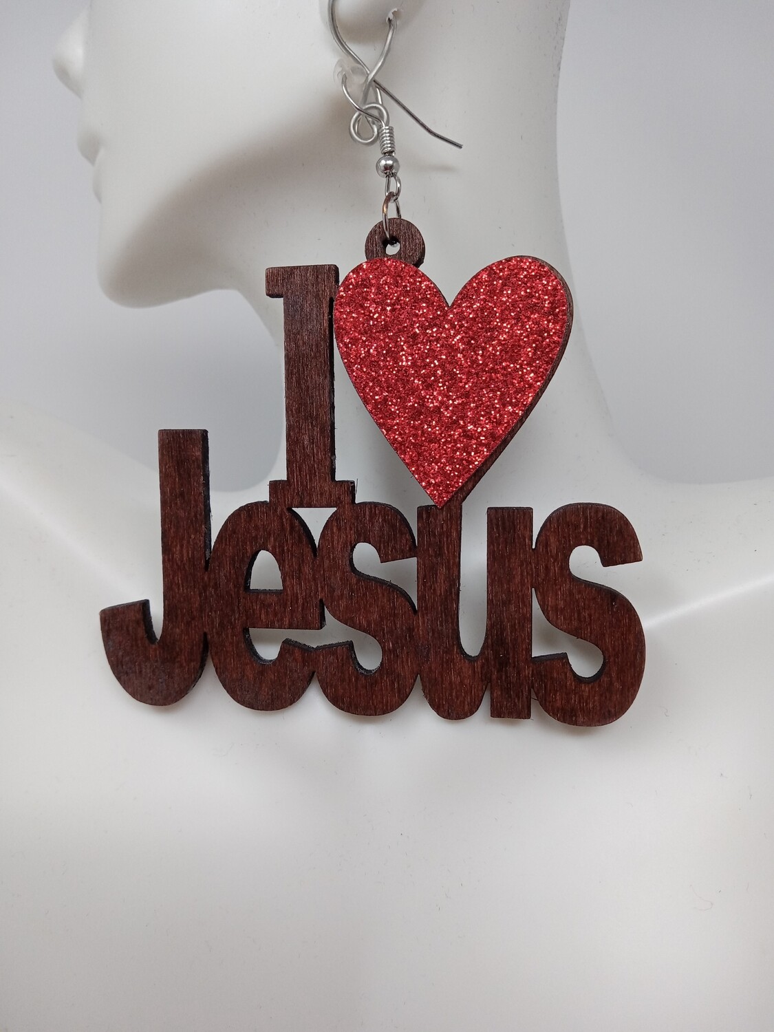 I ❤ Jesus Wood Earrings (Dark Brown)