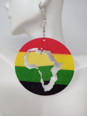 Round Color wood w/Dangle Africa Map Earrings