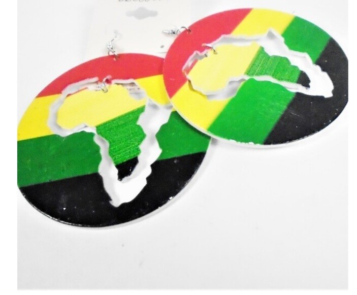 Round Color wood w/Dangle Africa Map Earrings