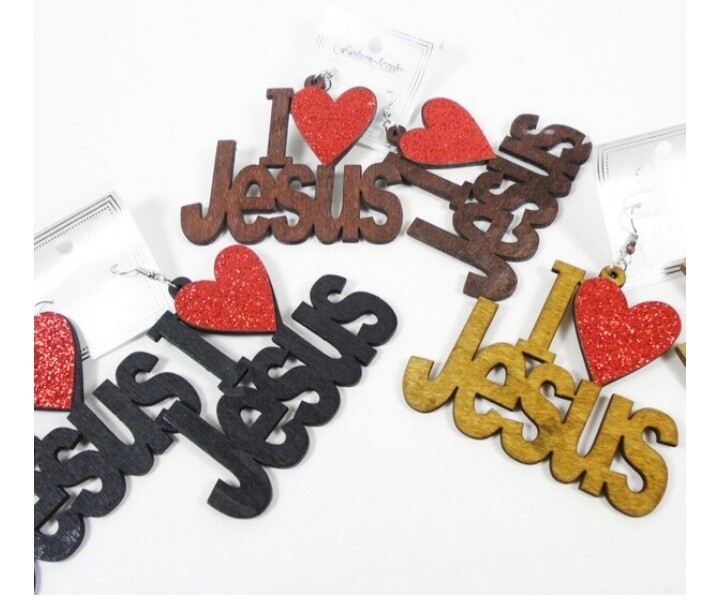 I ❤ Jesus Wood Earrings (Dark Brown)