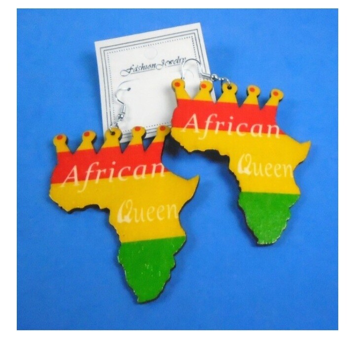 African Queen Map Wood Earrings