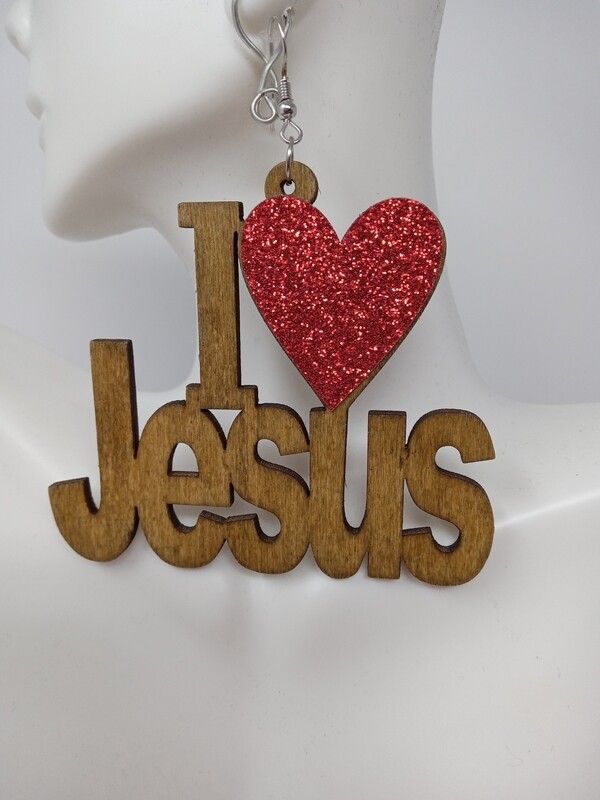 I ❤ Jesus Wood Earrings  (Light Brown)