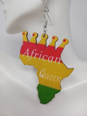 African Queen Map Wood Earrings