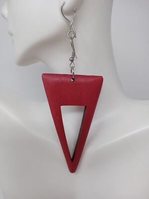Red Triangle Wood Earrings