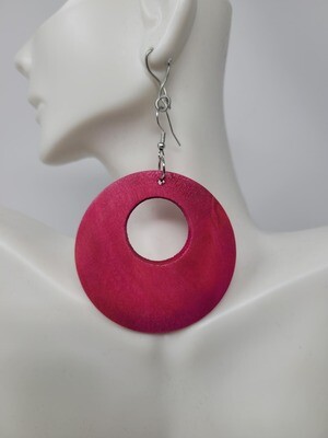 Wooden Circle Pink Earring
